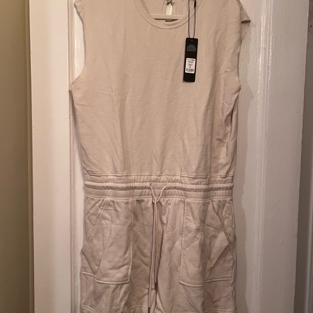 Sleeveless Cream Drawstring Waist Jumpsuit